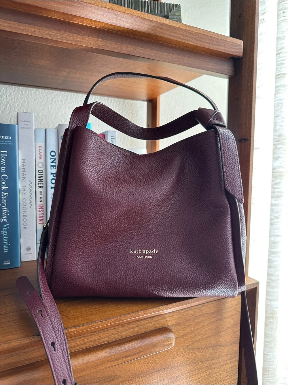 kate spade Pebbled Leather Knott Medium Satchel in Cordovan